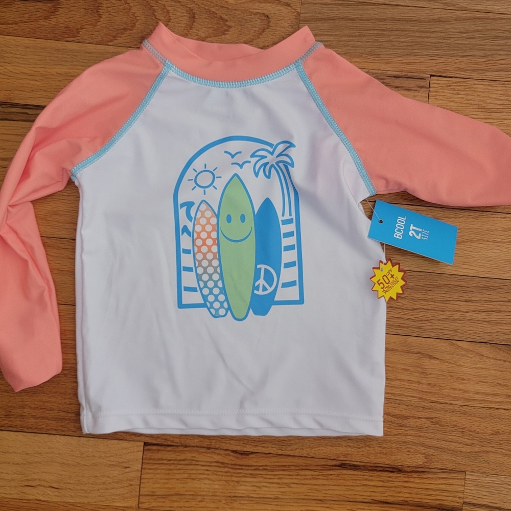 New Boys 2T Bcool Swimming Shirt  surf peach orange